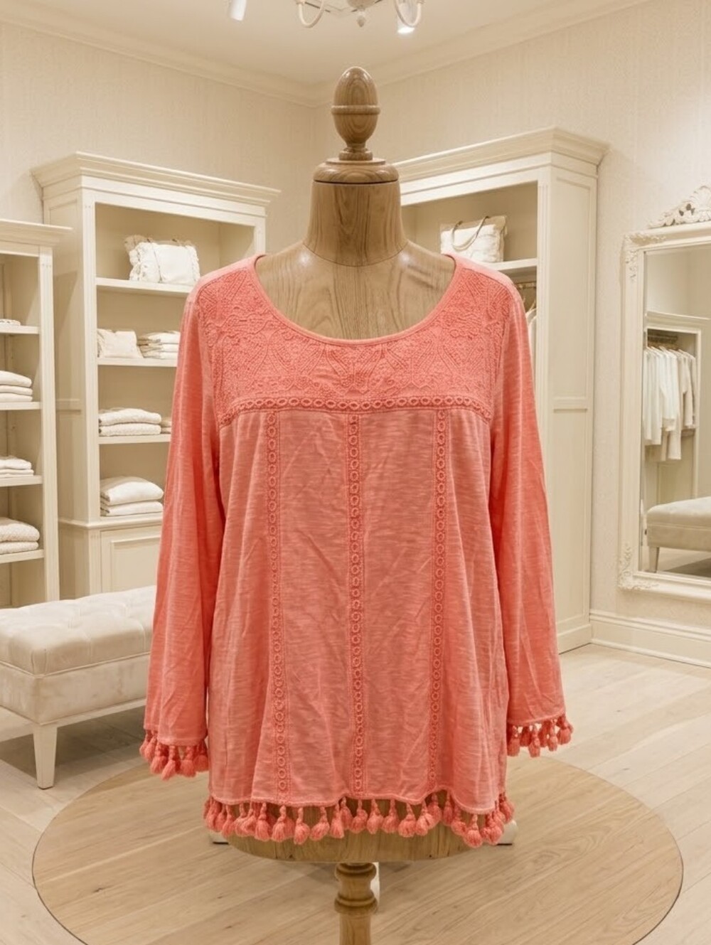 Crown & Ivy Pink Embroidered Tassel Blouse Size XL